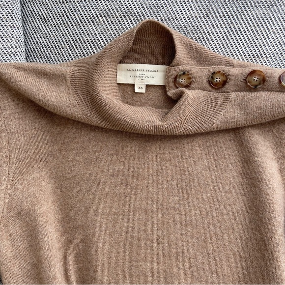 Sezane Jacob Jumper Merino Wool Camel Sweater Mock Neck size XS French Fitted - Picture 6 of 9